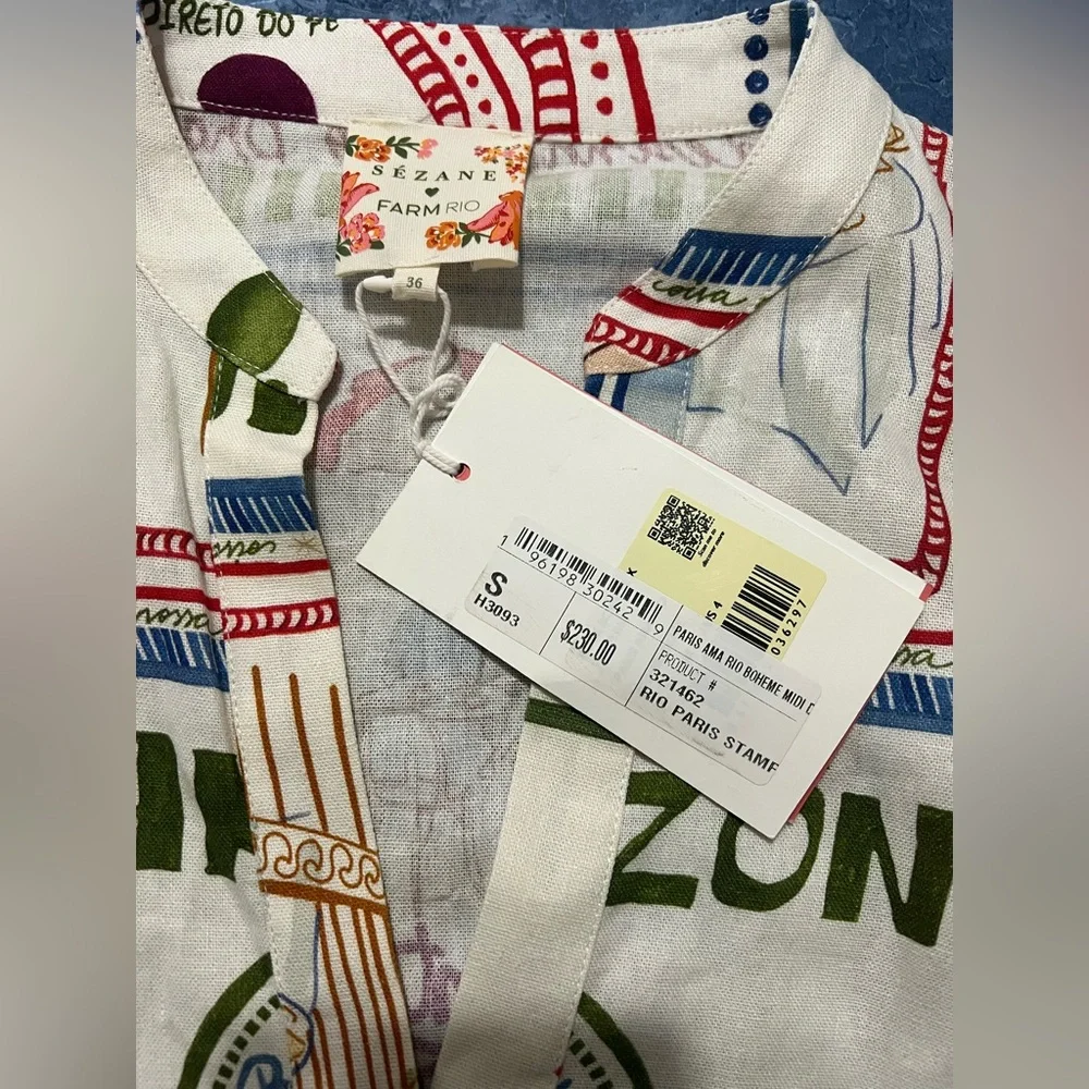 NWT Farm Rio Paris Ama Boheme Linen Blend Dress - Sézane x FARM Rio - Size 36 - Picture 8 of 9